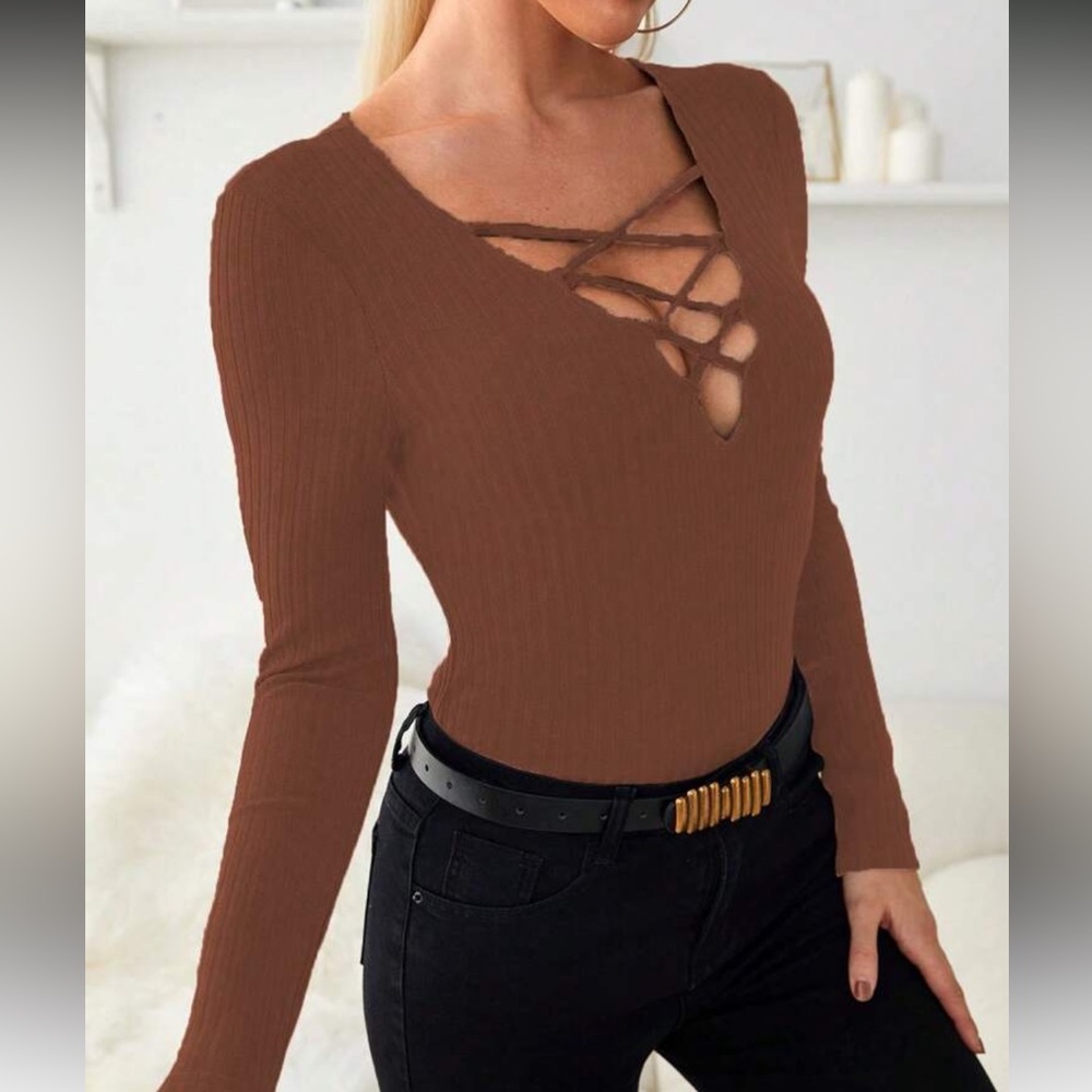 Gray Ribbed Long Sleeve Top - Picture 7 of 14